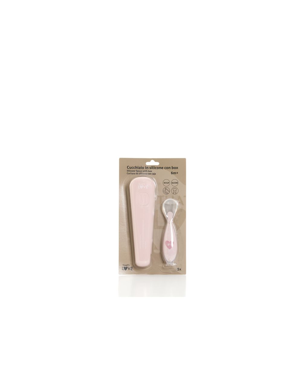 Cucchiaio 6m + silicone pink con ventosa e custodia - that's love