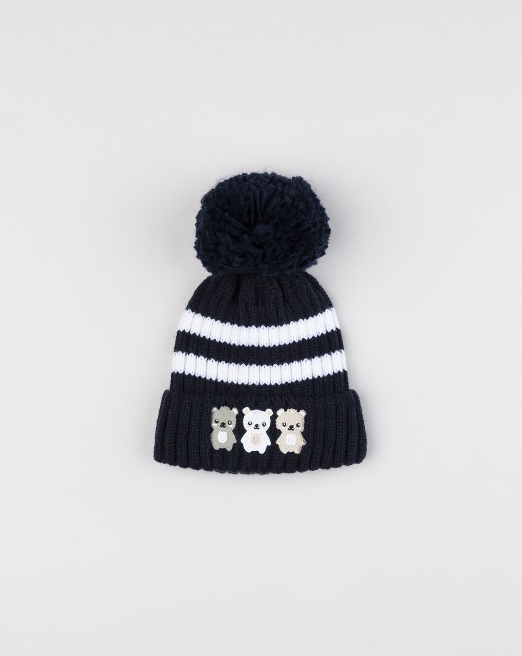 Cappello bimbo bianco/blu orsetti con pon pon