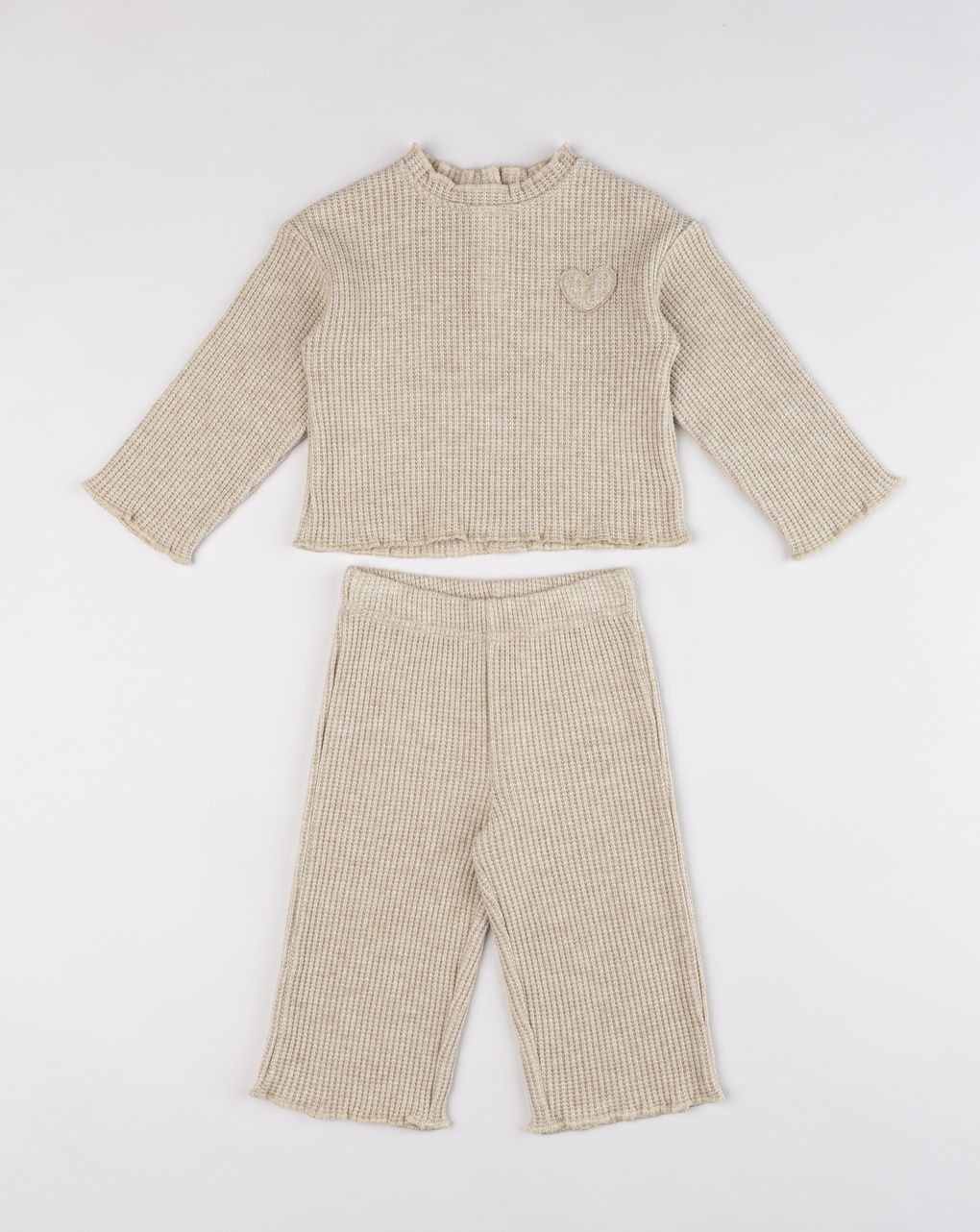 Completo 2 pezzi bimba in maglia tagliata beige
