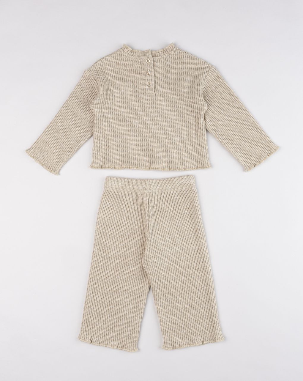 Completo 2 pezzi bimba in maglia tagliata beige