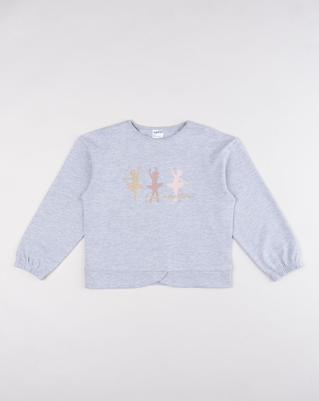 Felpa garzata bambina grigia con ballerine glitter