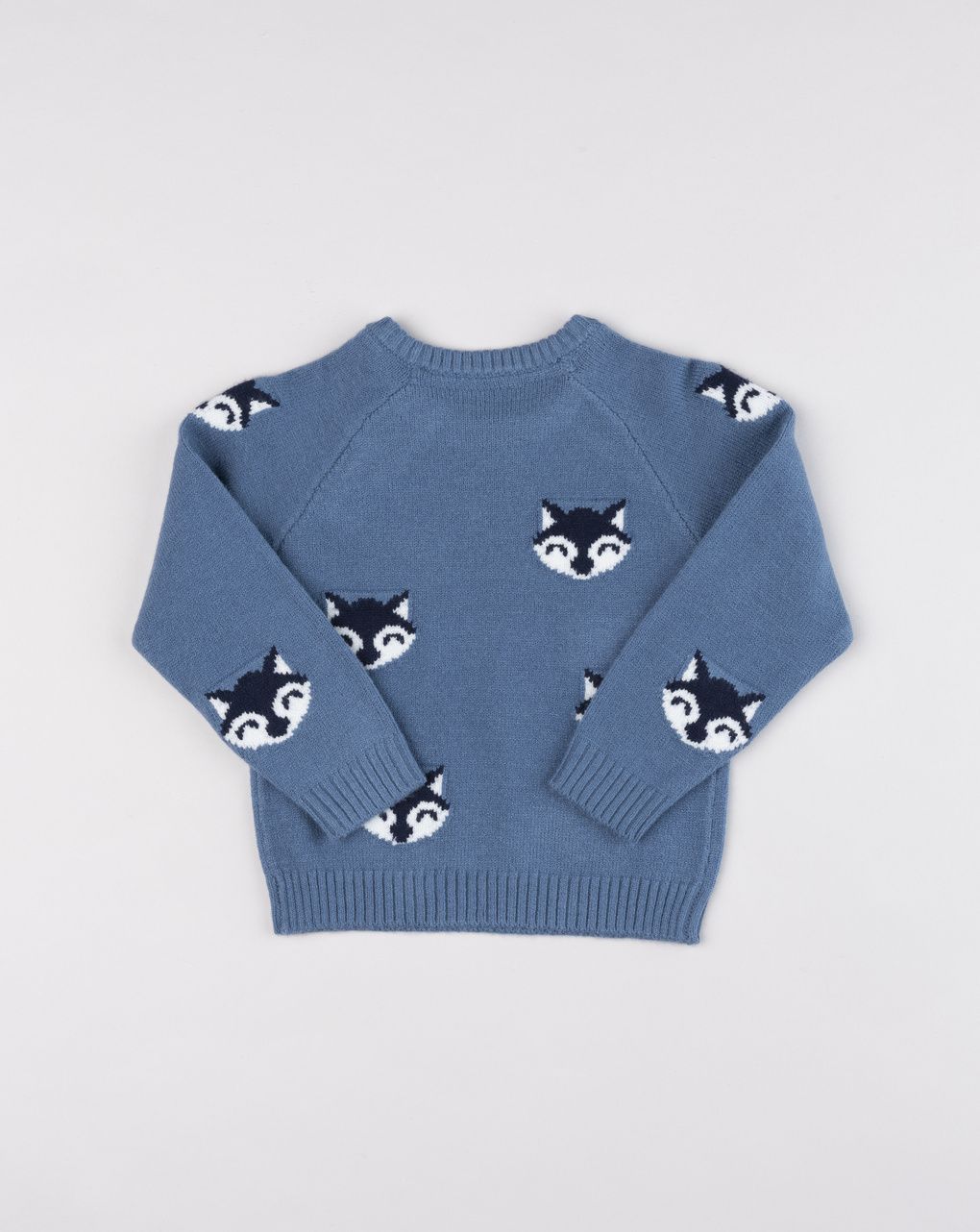 Maglioncino bimbo blu avio con pattern volpi all-over