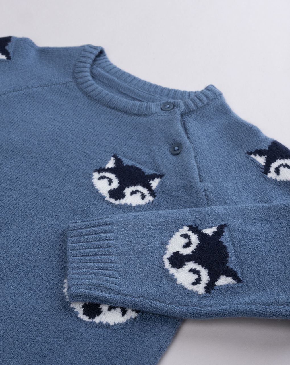 Maglioncino bimbo blu avio con pattern volpi all-over