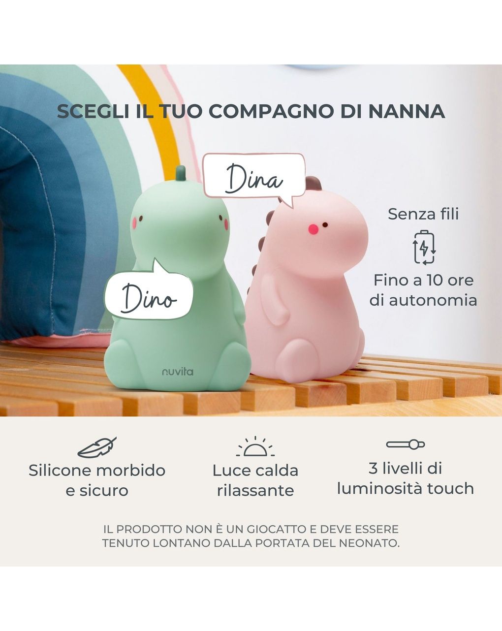 Luce notturna per bambini in silicone dina - 6610 / rosa - nuvita