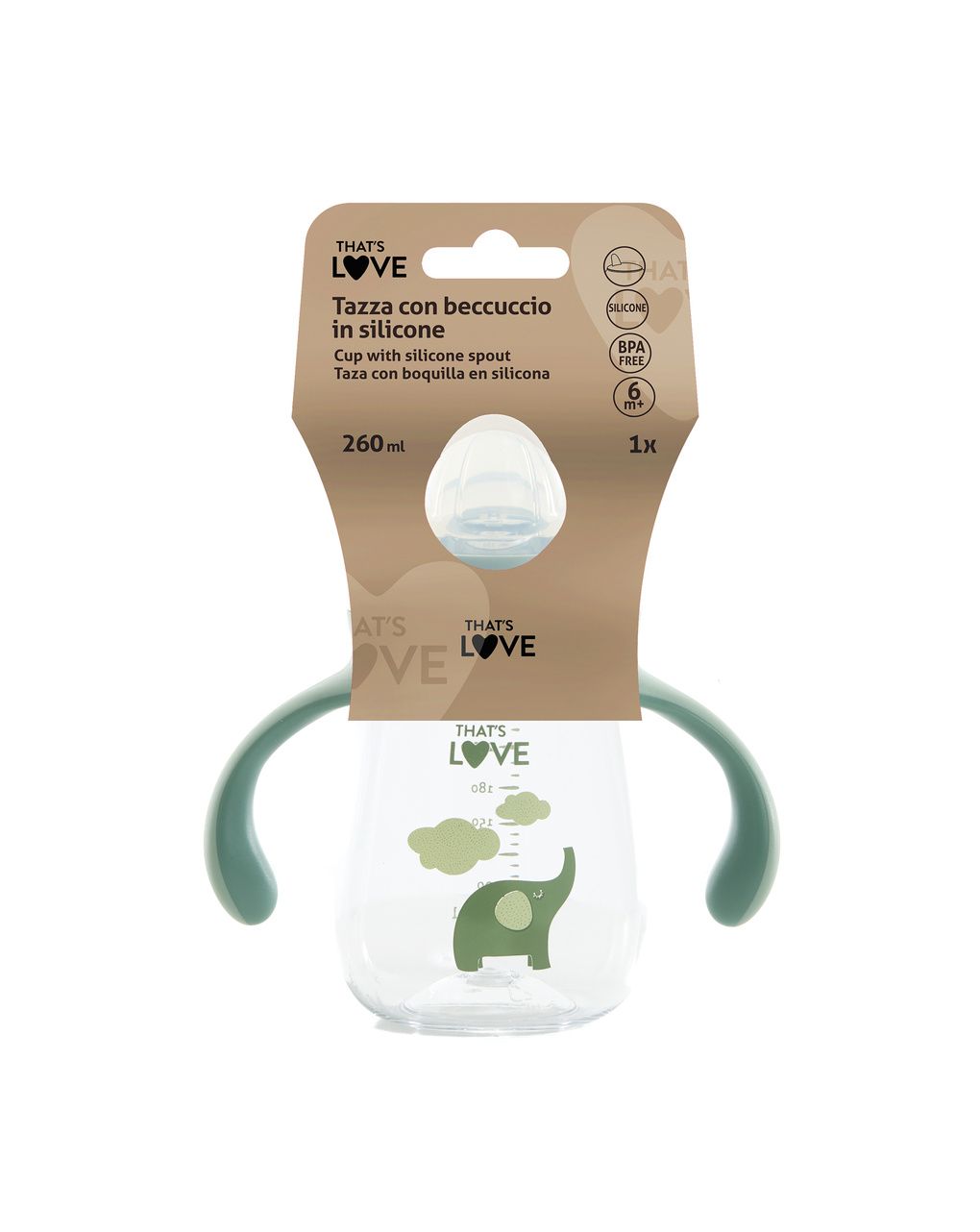 Tazza 6 m+ elephant 260 ml beccuccio silicone- that's love