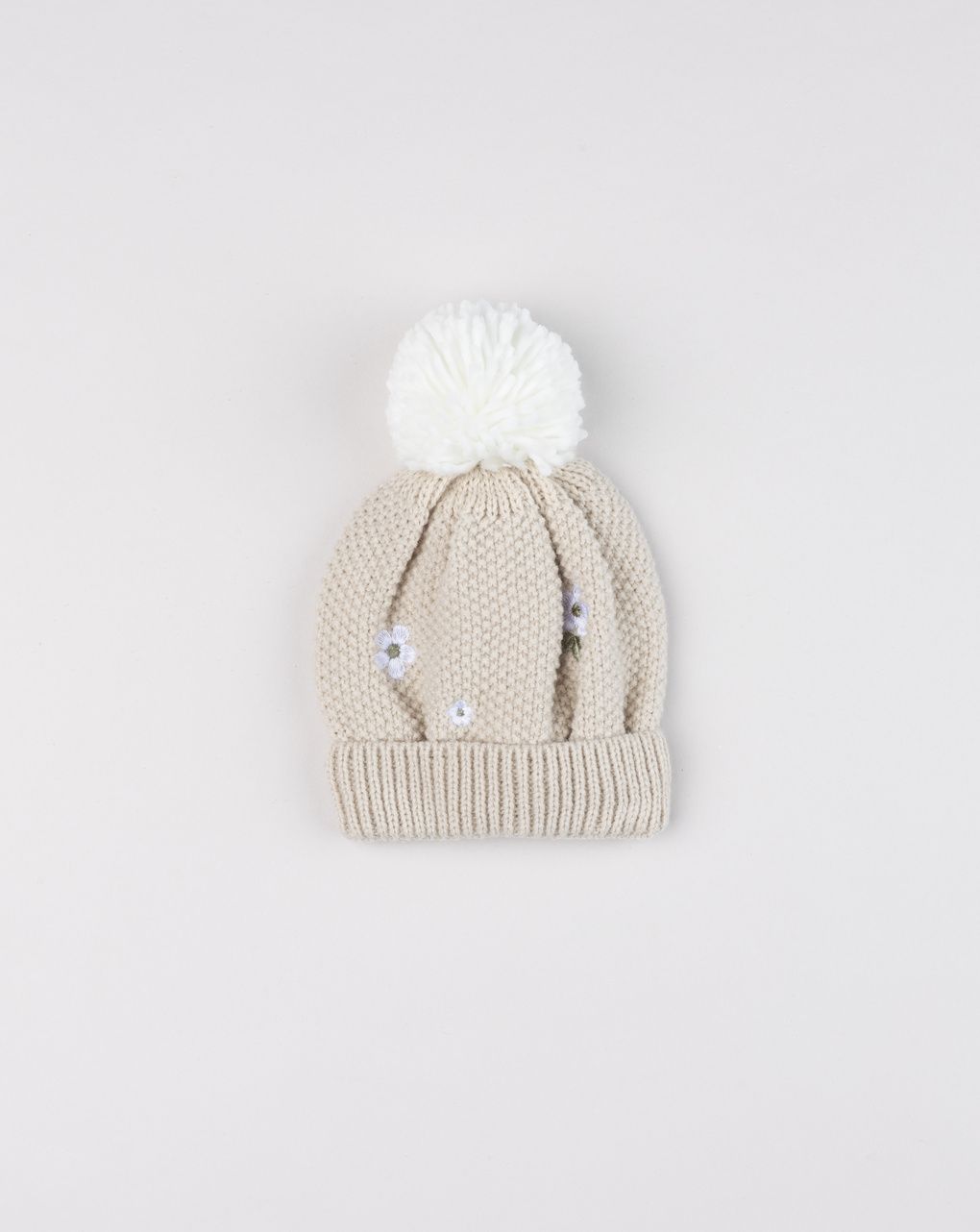 Cappellino bimba beige ricamato fiori