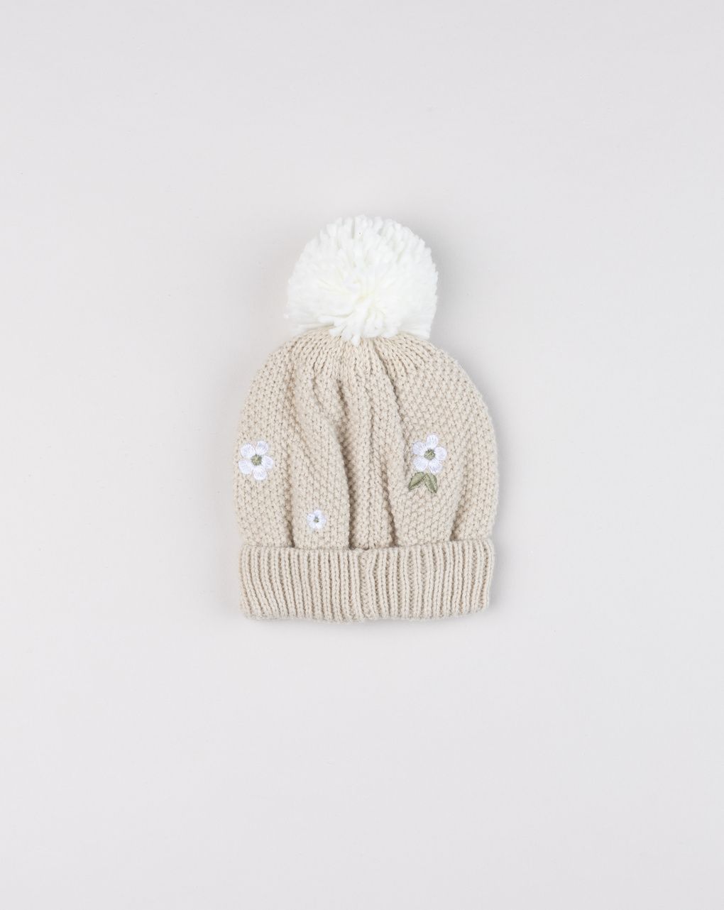Cappellino bimba beige ricamato fiori