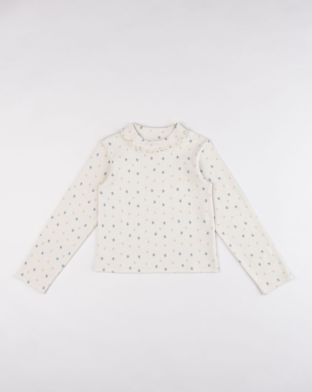 T-shirt con colletto bambina beige con fiori e volant