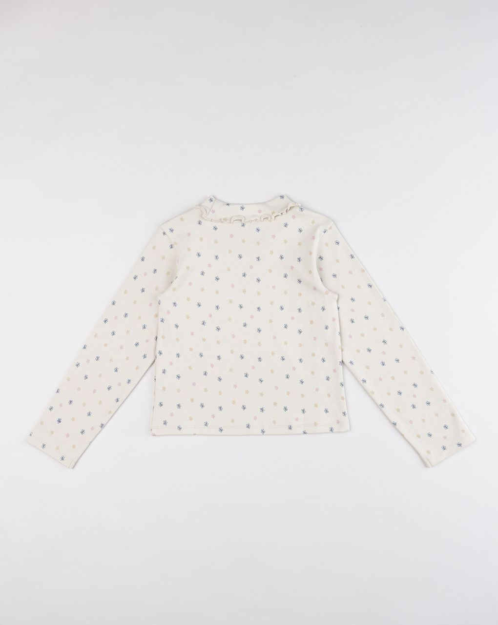T-shirt con colletto bambina beige con fiori e volant