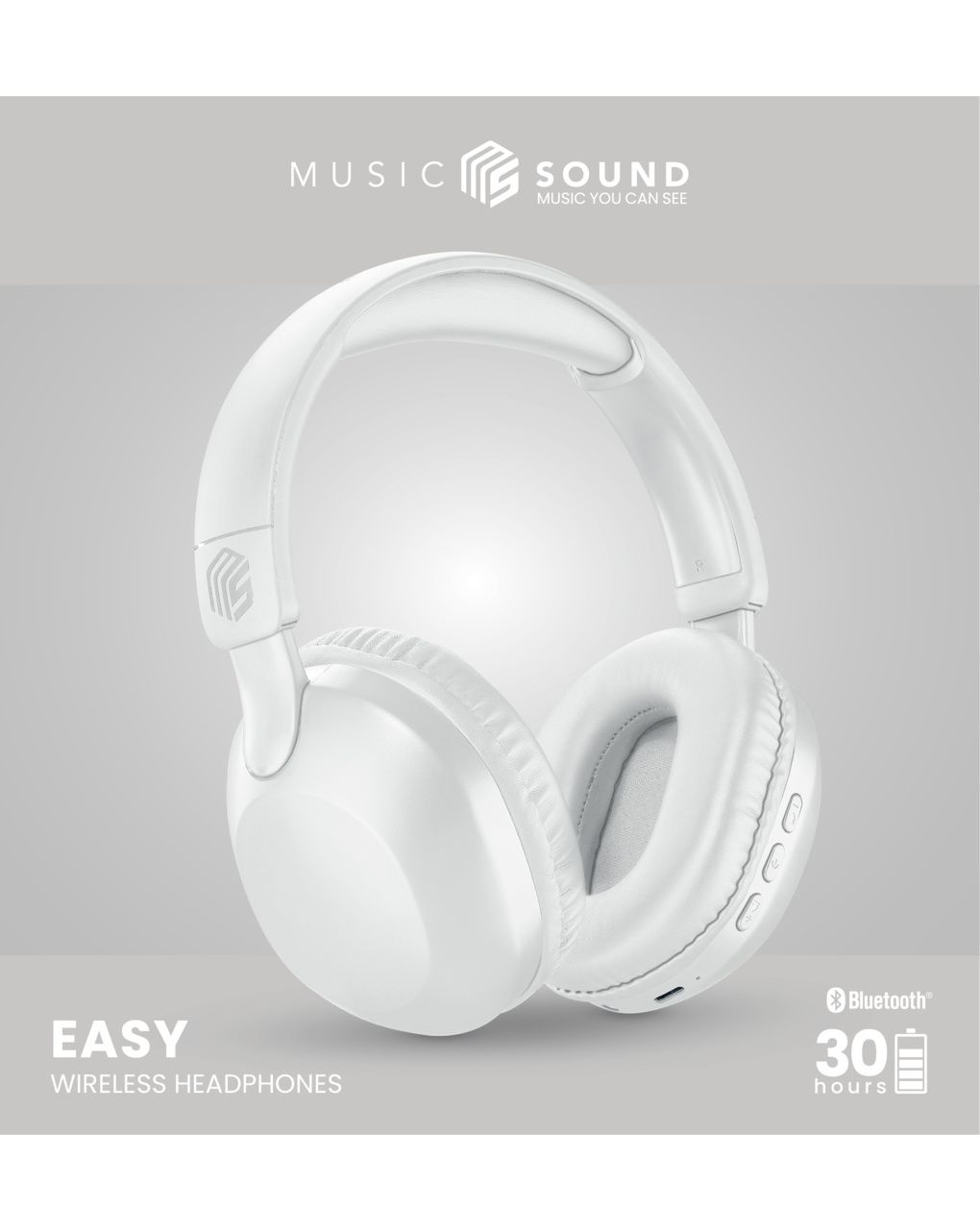 Cuffie bluetooth easy bianco - music sound
