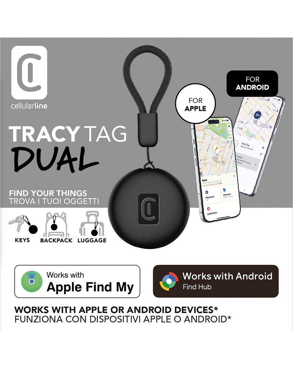 Tracy tag dual per dispositivi ios/android nero - cellularline
