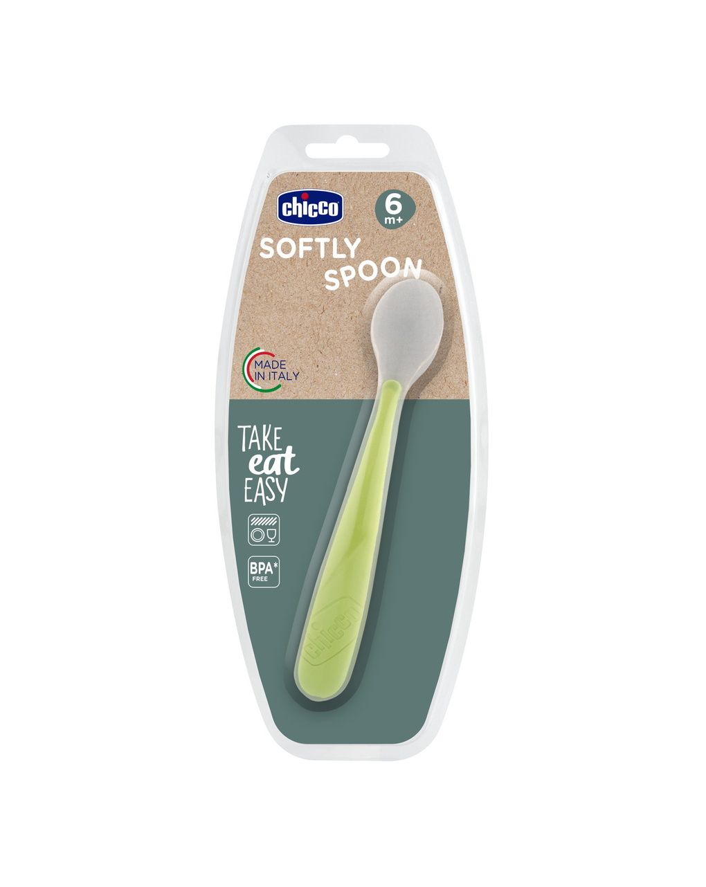Cucchiaio morbido silicone 6m+ verde - chicco
