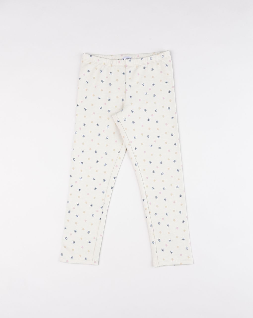 Leggings bimba beige garzati con allover blu e rosa