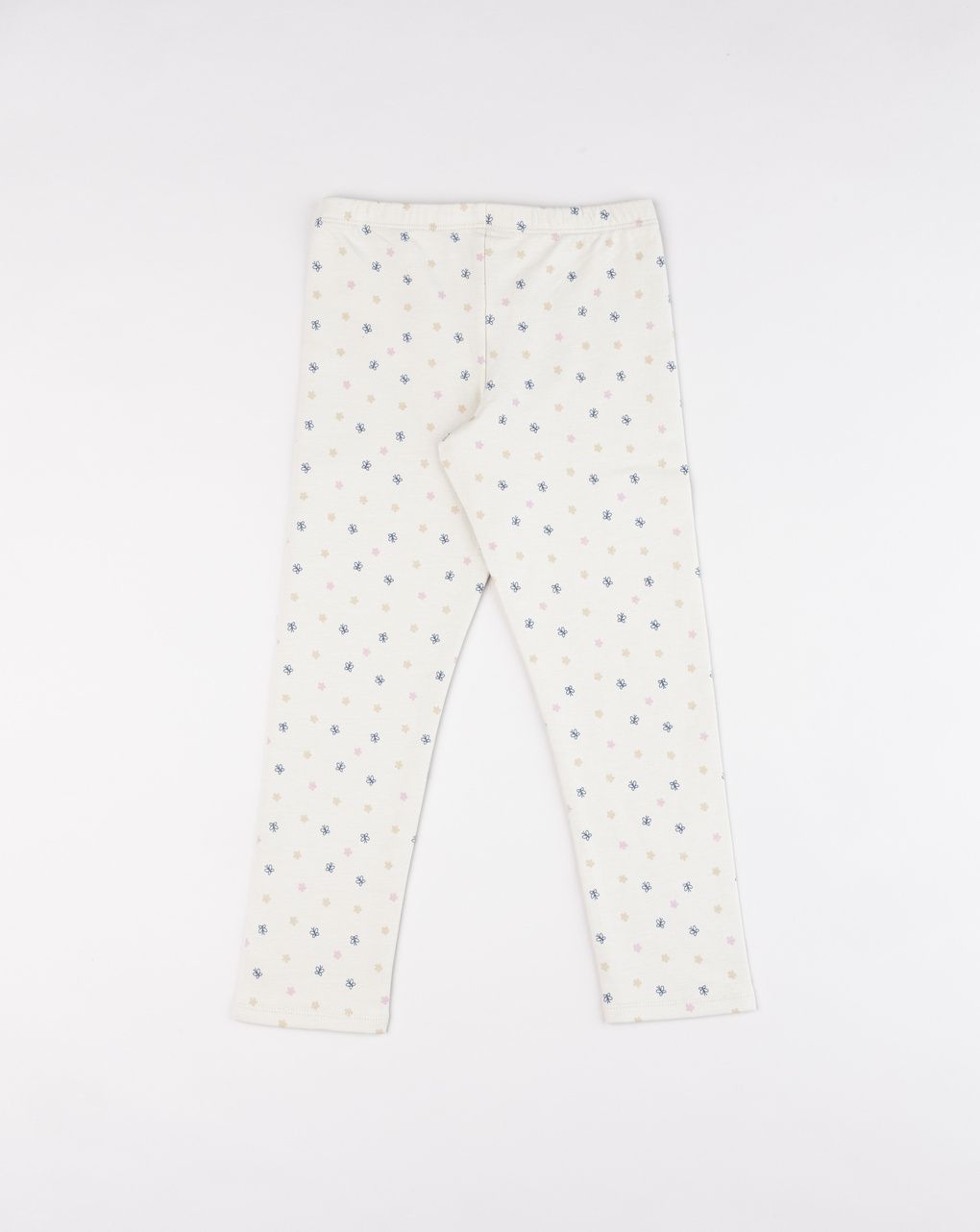 Leggings bimba beige garzati con allover blu e rosa