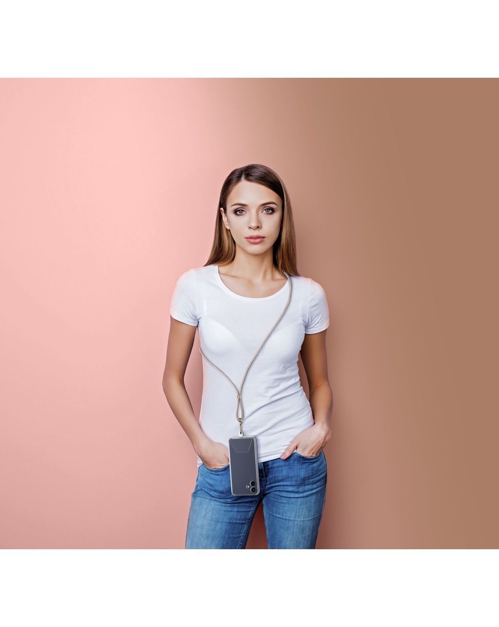 Laccio da collo porta telefono universale oro rosa - cellularline