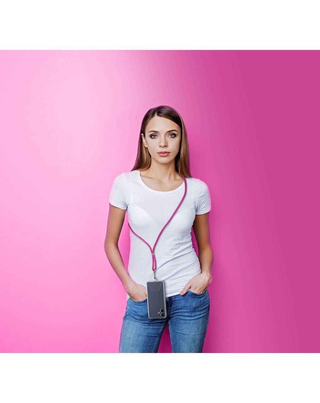 Laccio da collo porta telefono universale rosa - cellularline