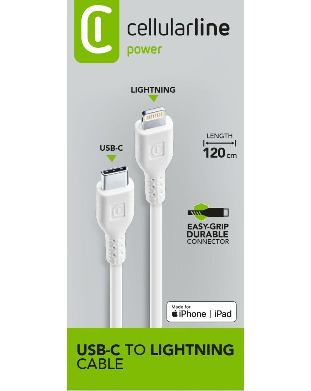 Cavo power cable 120 cm usb c to lightning bianco per dispositivi apple - cellularline