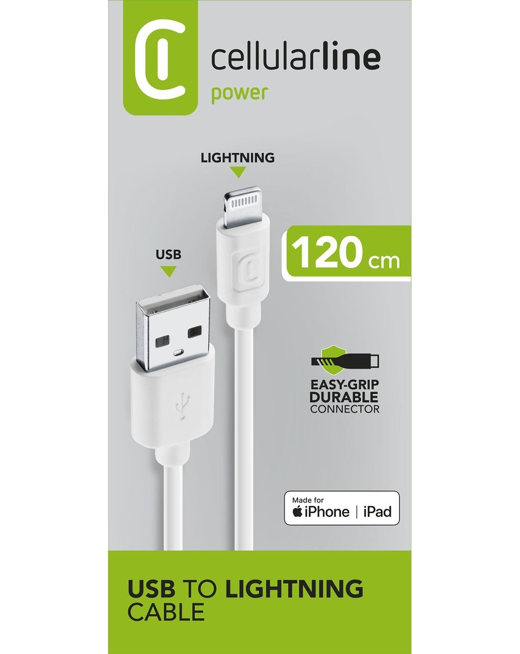Cavo power cable 120 cm usb a to lightning bianco per dispositivi apple - cellularline