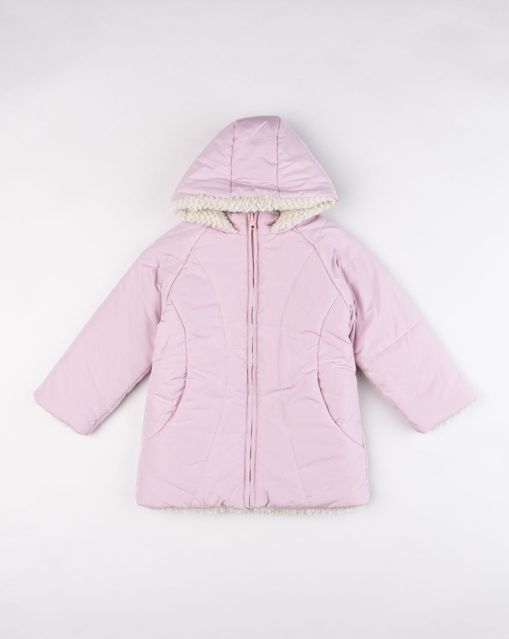 Giacca bambina rosa con cappuccio e fodera "bouclé"