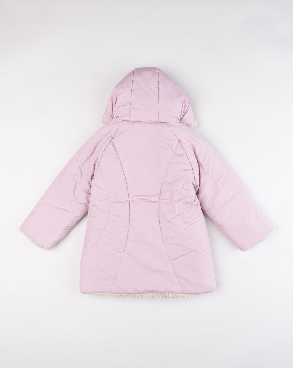 Giacca bambina rosa con cappuccio e fodera "bouclé"