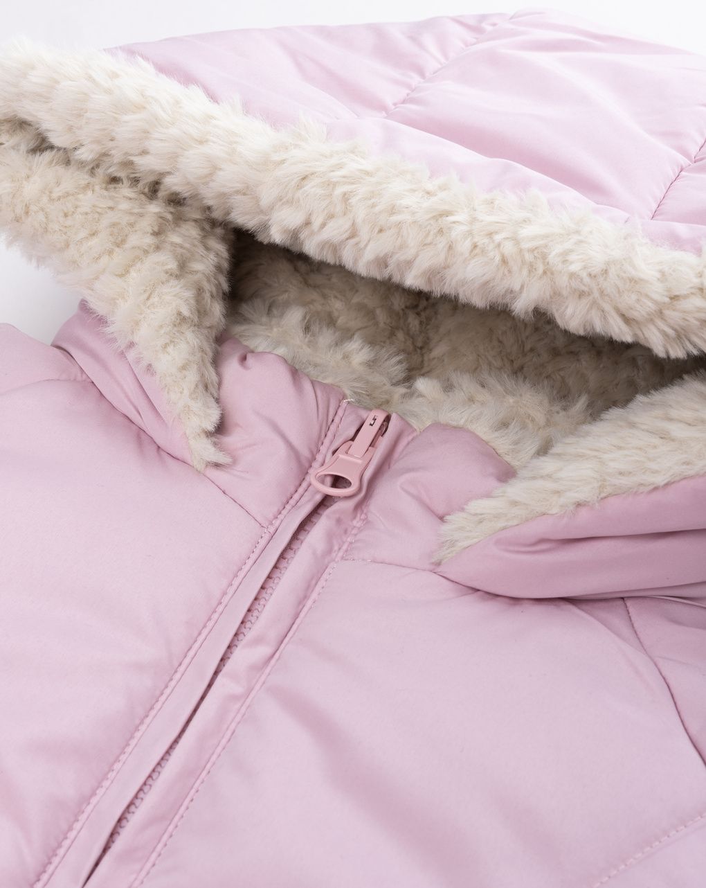 Giacca bambina rosa con cappuccio e fodera "bouclé"