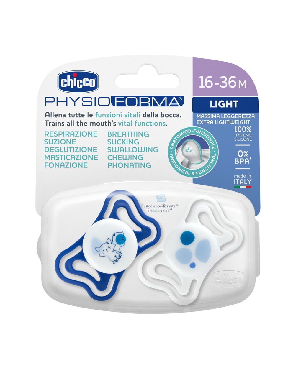 Succhietto physioforma light azzurro 16-36m - chicco