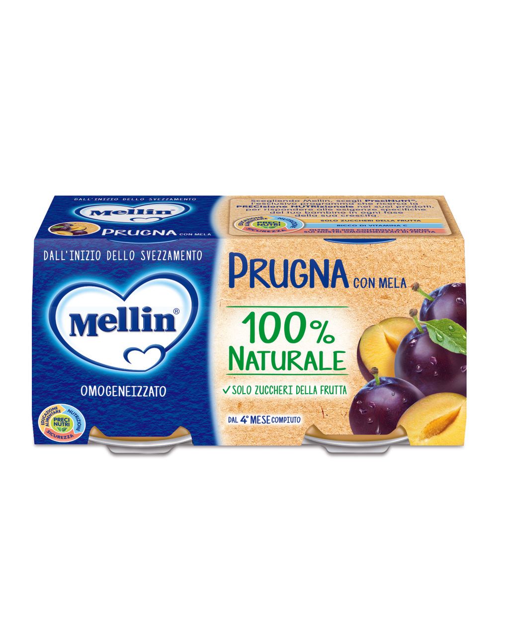 Omogeneizzato prugna con mela 2x100 gr - mellin