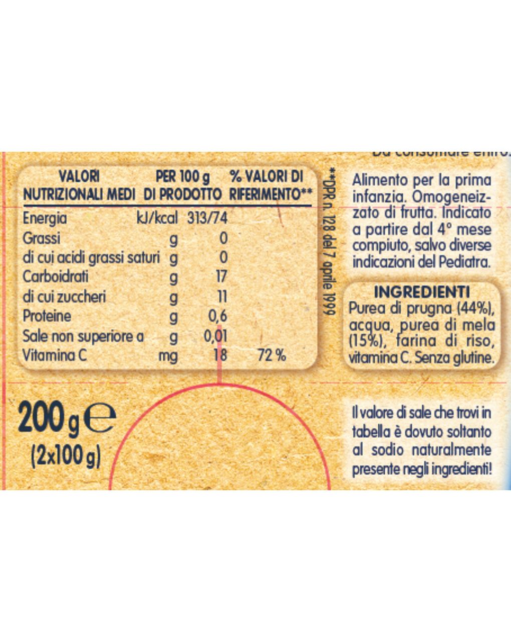 Omogeneizzato prugna con mela 2x100 gr - mellin