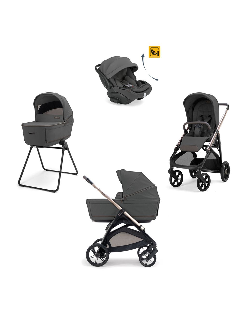 Aptica system quattro - marble grey con telaio palladio e seggiolino auto darwin infant recline evo - inglesina