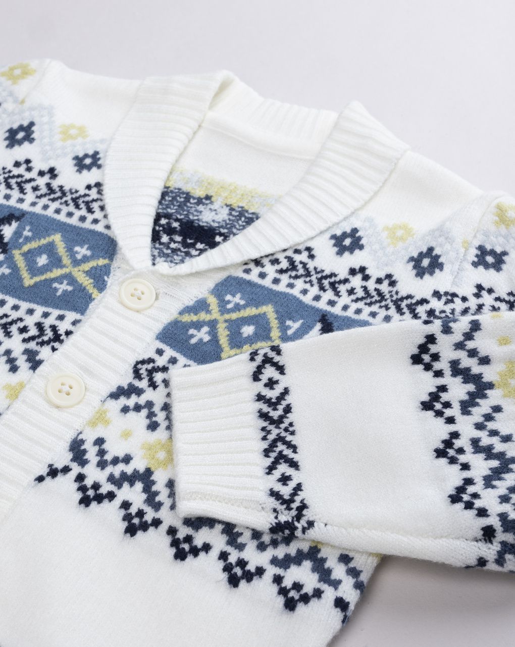 Cardigan bimbo bianco con collo a scialle e volpette