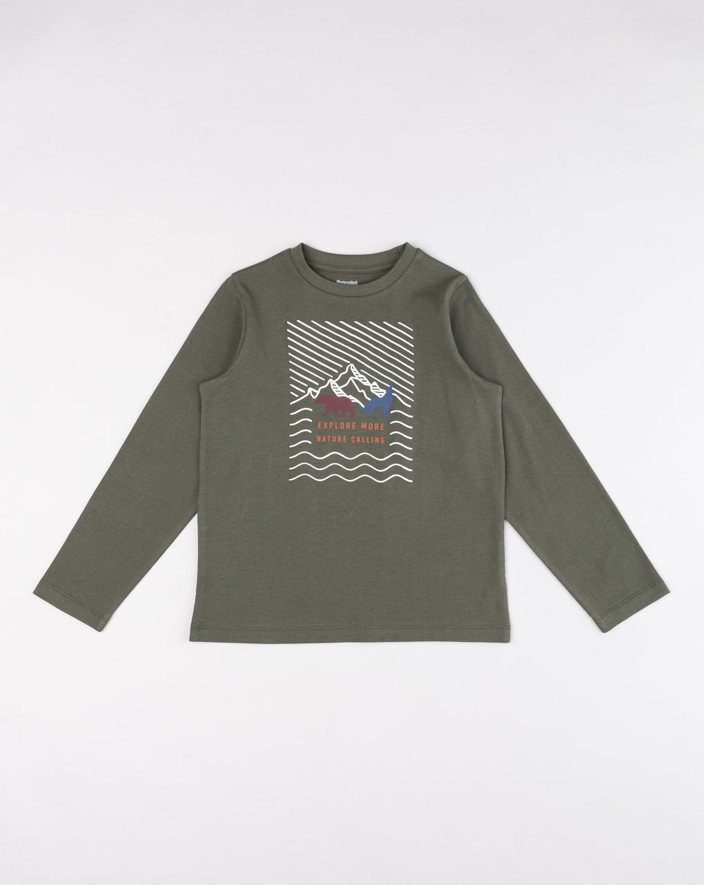 T-shirt manica lunga verde con grafica "mountain" bambino