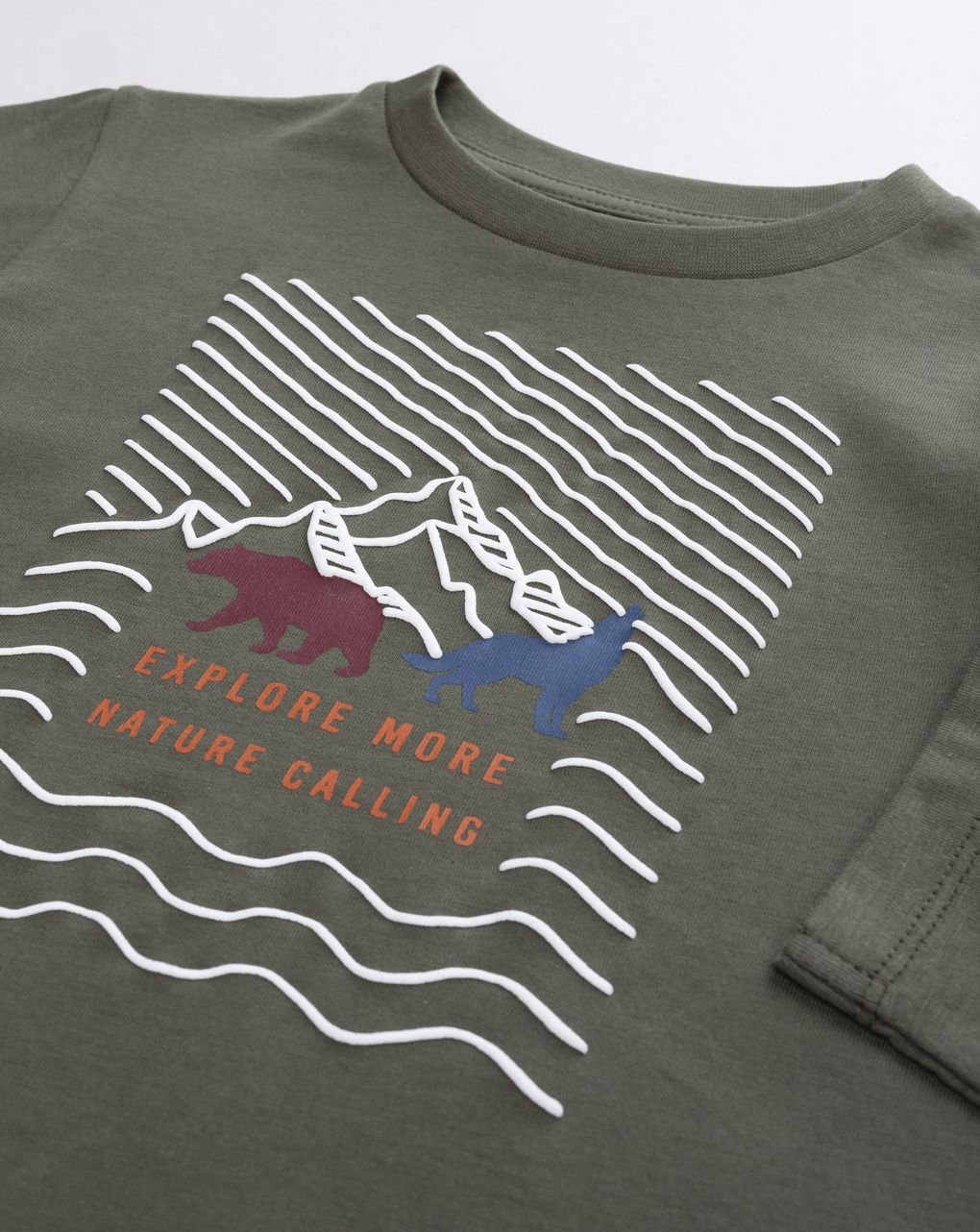 T-shirt manica lunga verde con grafica "mountain" bambino