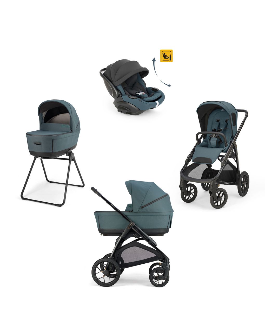 Aptica xt system quattro - himalaya blue con telaio black e seggiolino auto darwin infant recline evo - inglesina