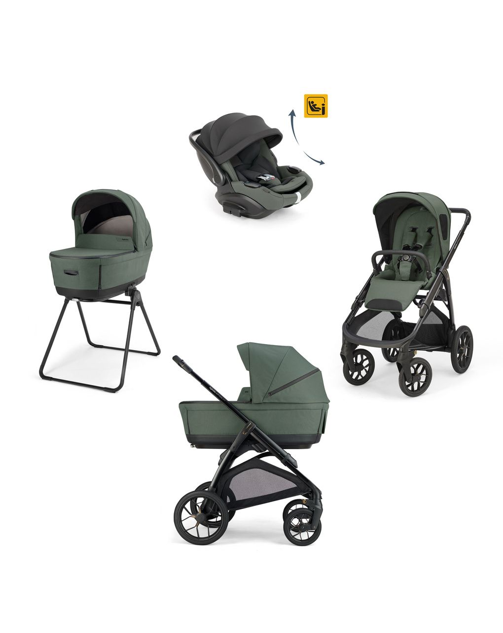 Aptica xt system quattro - taiga green con telaio black e seggiolino auto darwin infant recline evo - inglesina