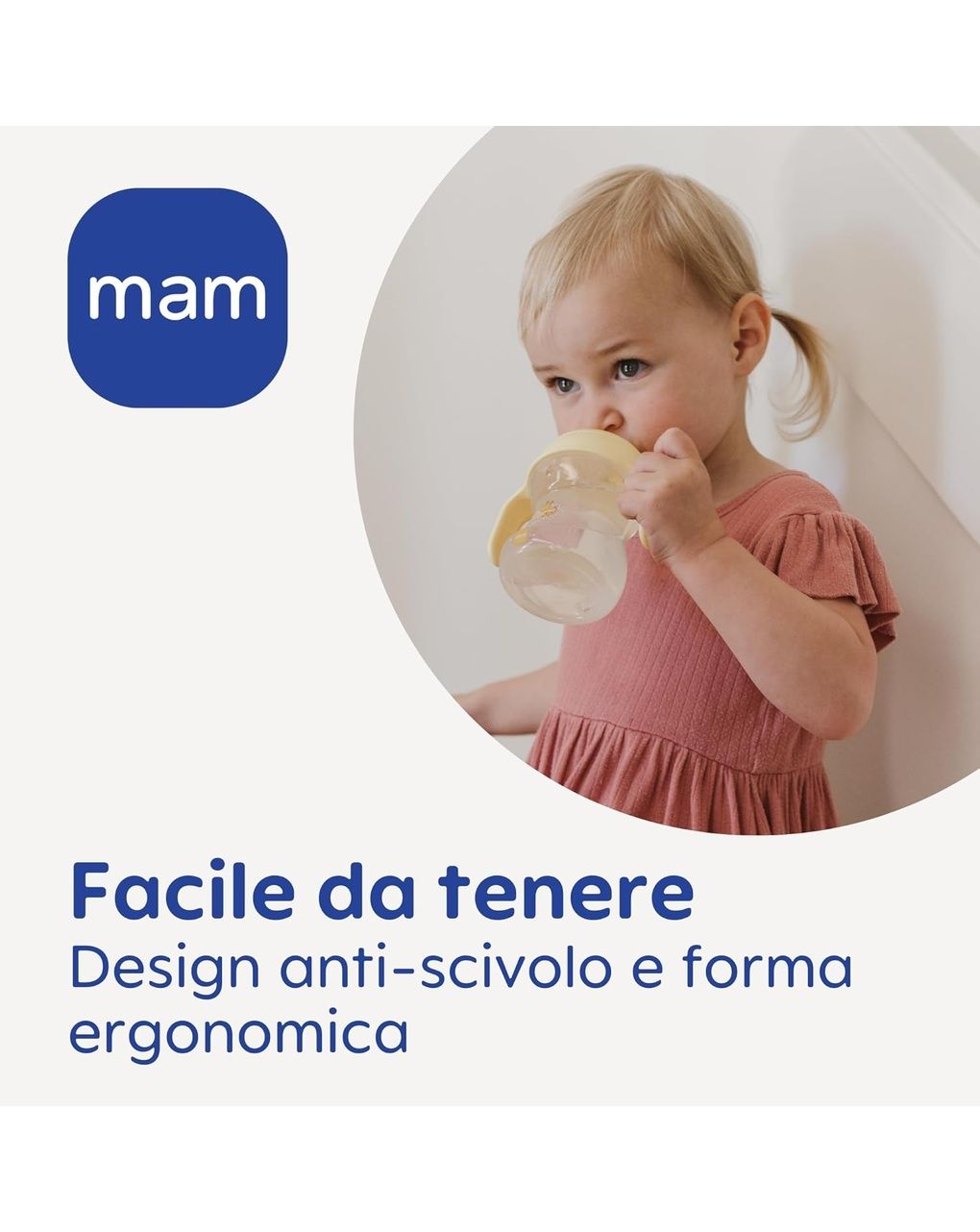 Mam fun to drink cup night tazza bambini 270 ml,manici che si illuminano al buio,beccuccio extra-morbido anti-goccia e valvola flusso libero, neutro