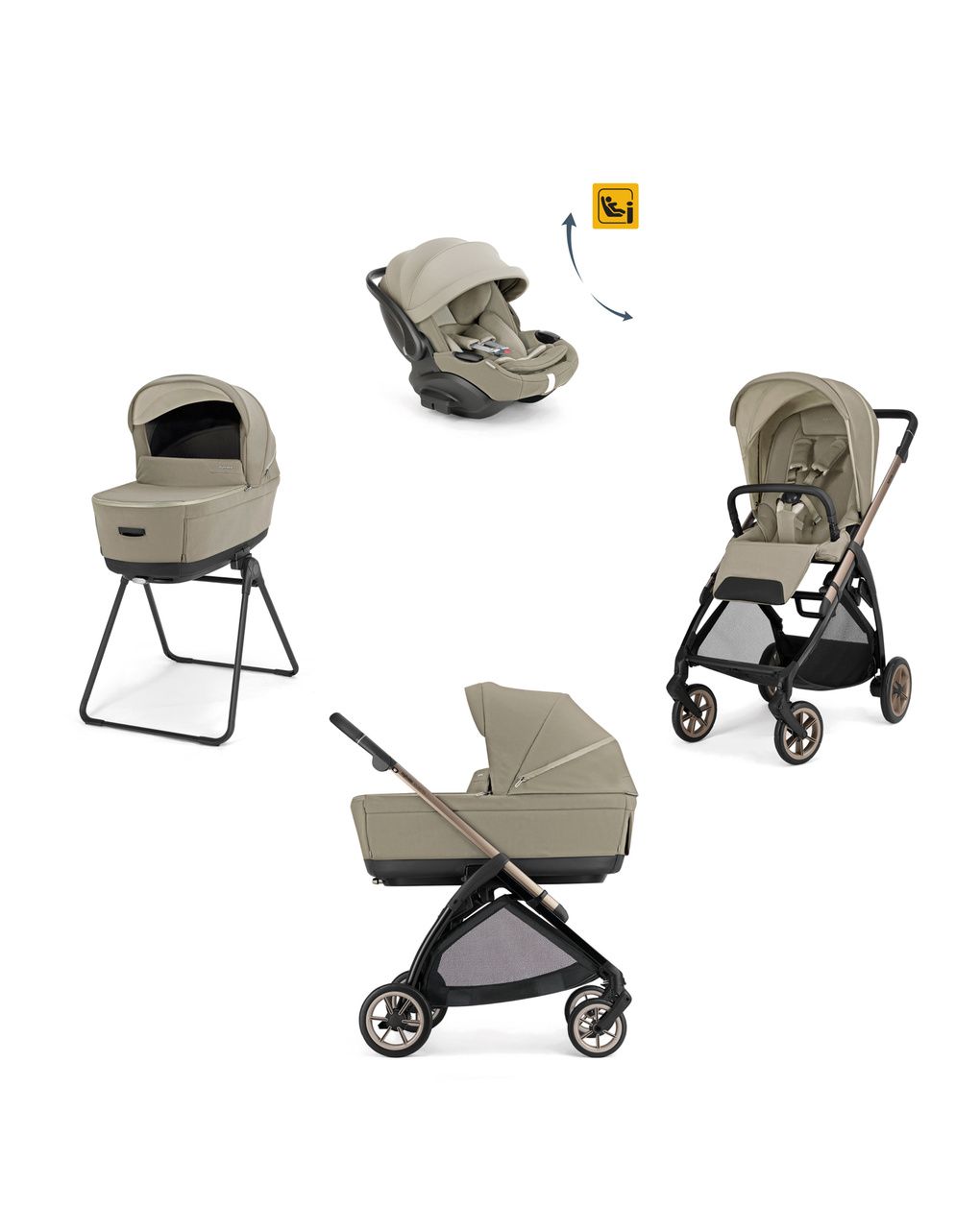 Electa system quattro - hangar beige con telaio bronze e seggiolino auto darwin infant recline evo - inglesina