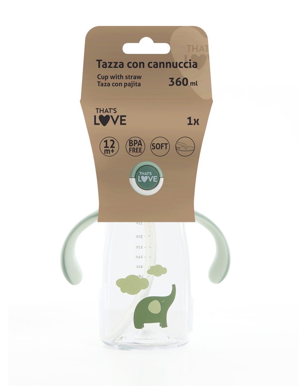 Tazza con cannuccia 12m+ elephant 360 ml - that's love