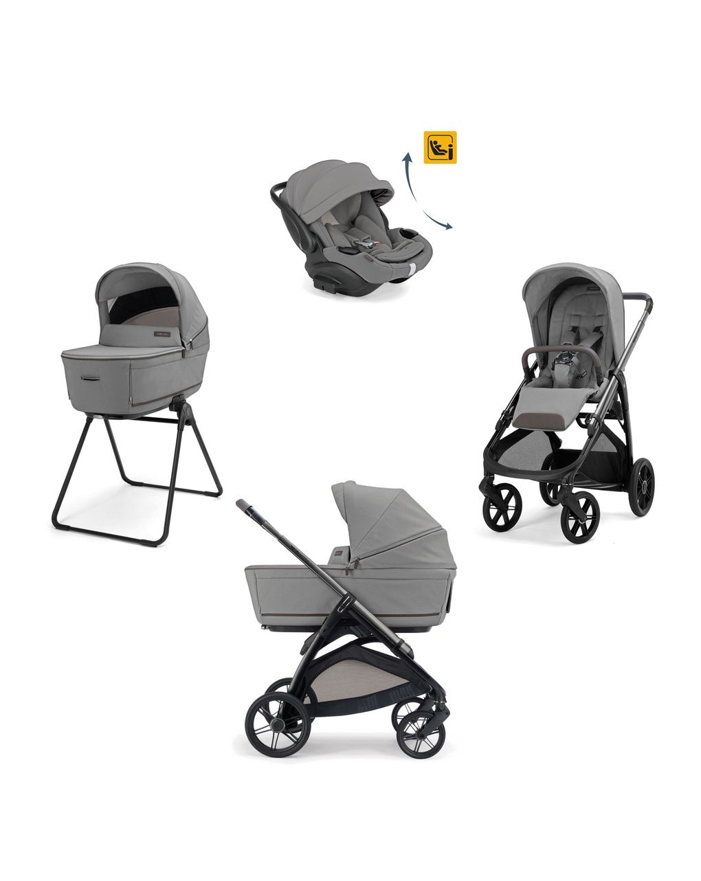 Aptica system quattro - crystal grey con telaio litio e seggiolino auto darwin infant recline evo - inglesina
