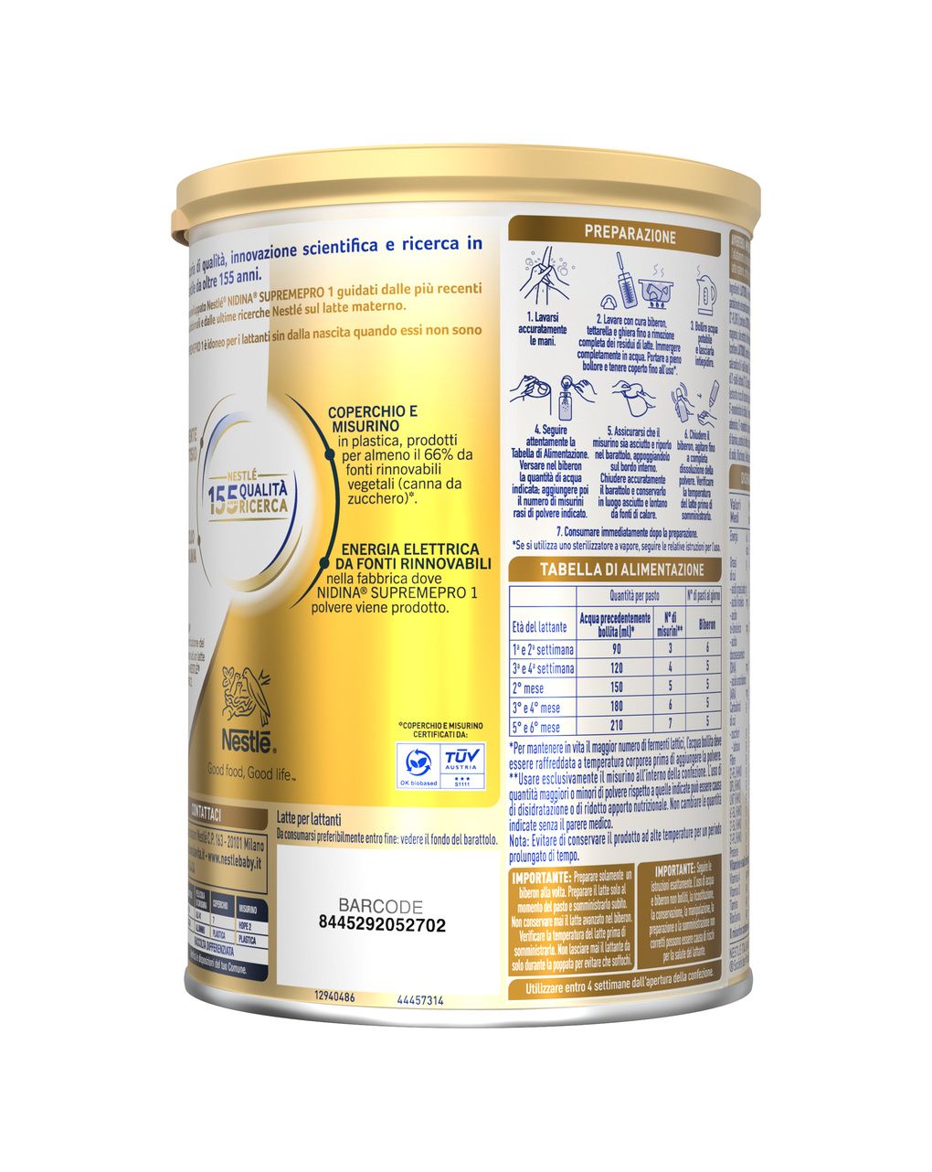 Nidina supremepro 1 latte per lattanti in polvere dalla nascita, latta 400g - nestle'
