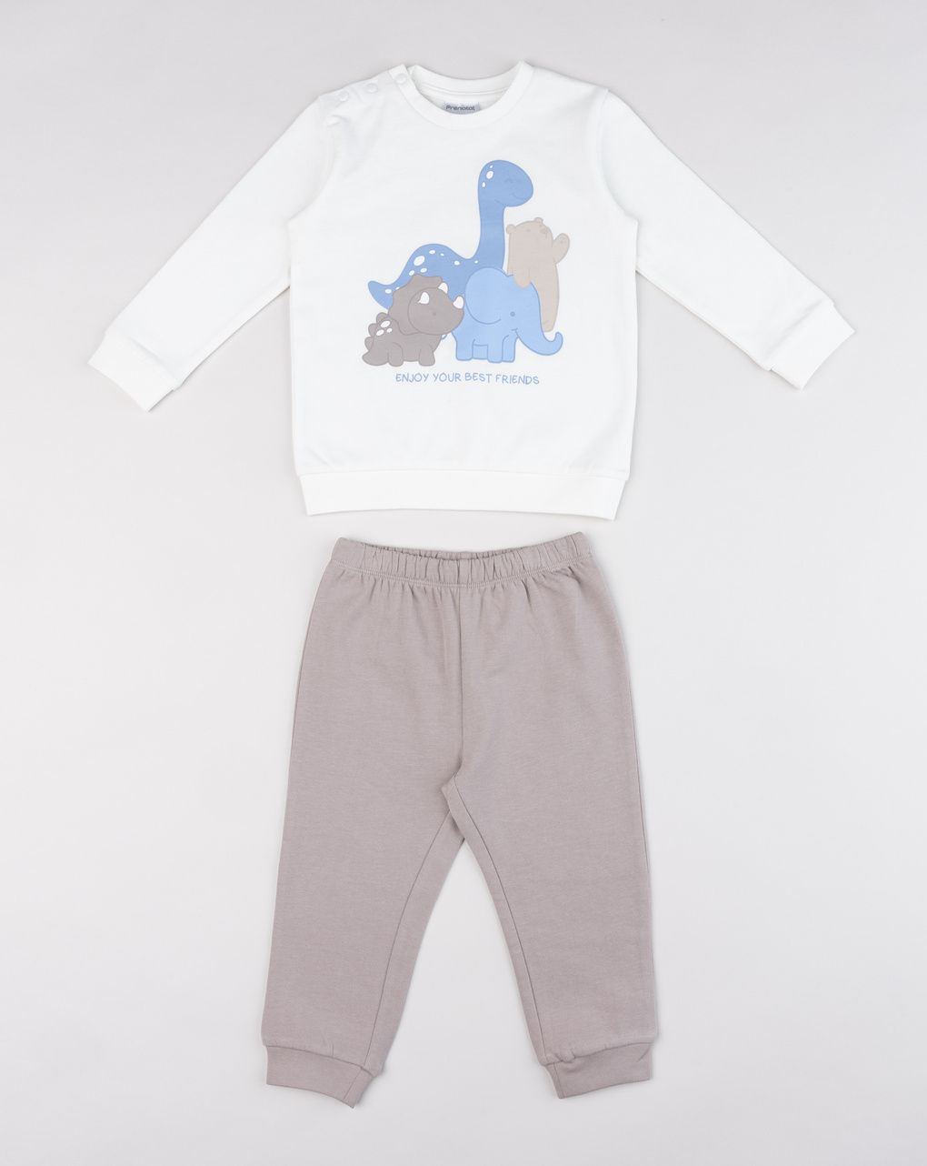 Pigiama felpato due pezzi bimbo panna/beige "dino"