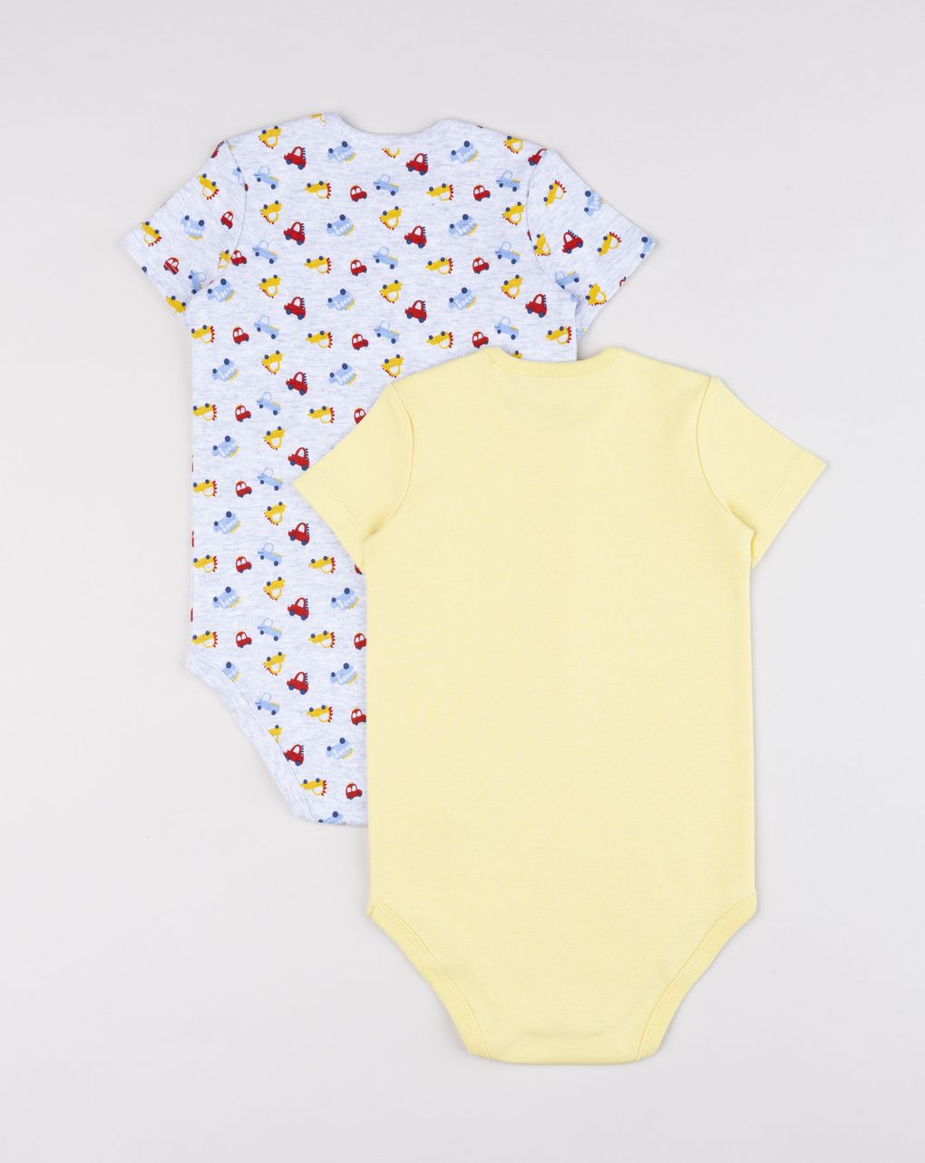 Set 2 body neonato mezza manica macchinine grigio/giallo