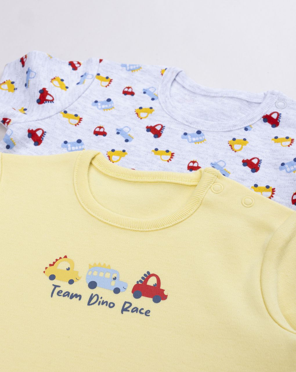 Set 2 body neonato mezza manica macchinine grigio/giallo