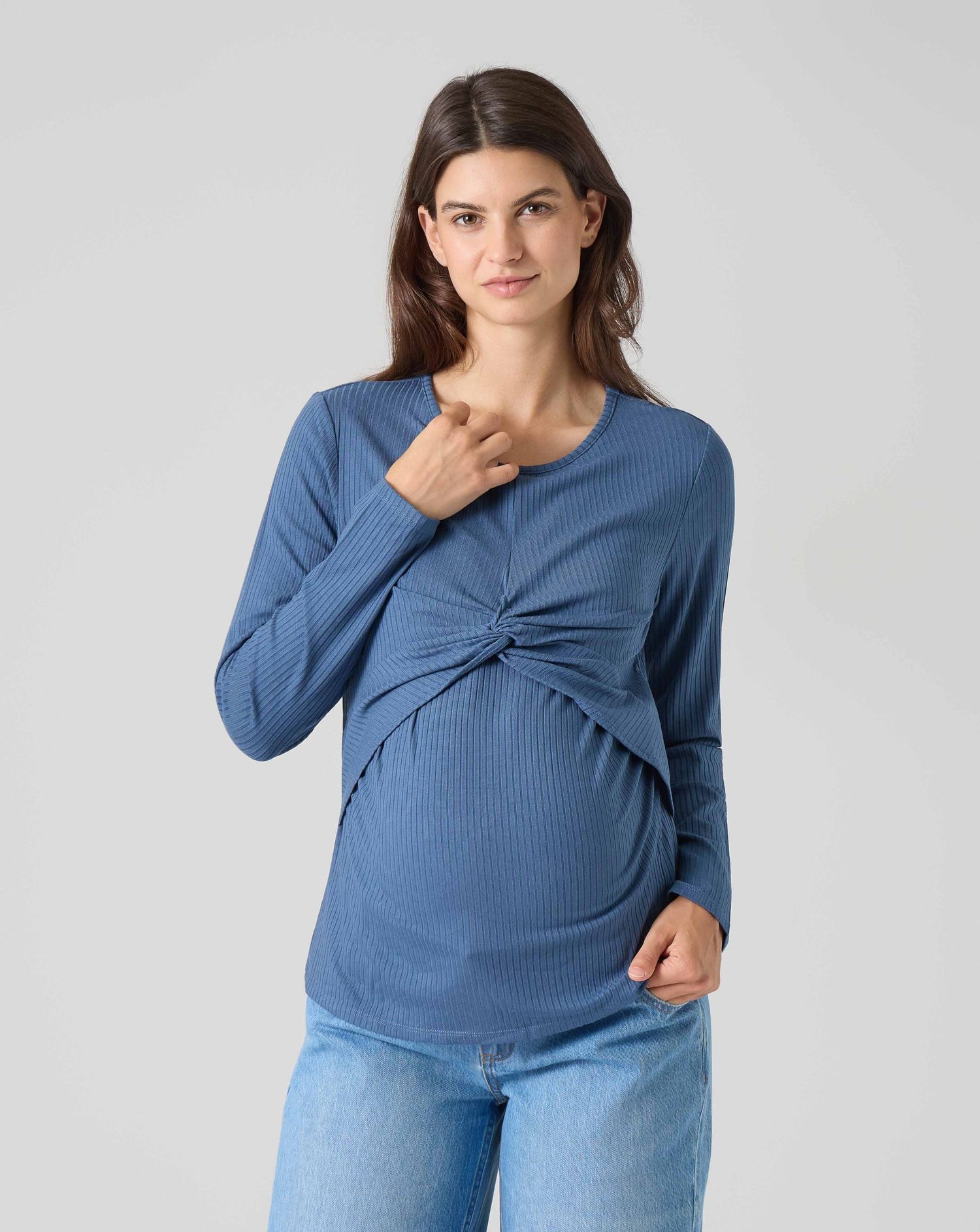 T-shirt allattamento nodo drappeggiato sul davanti azzurro medio