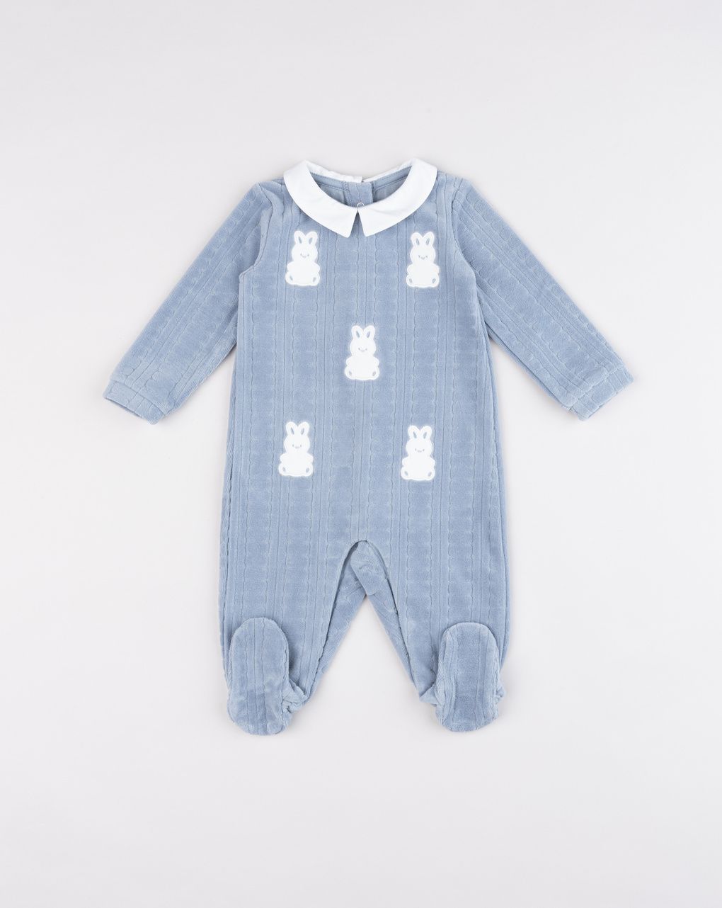 Tutina neonato ciniglia azzurra coniglietti
