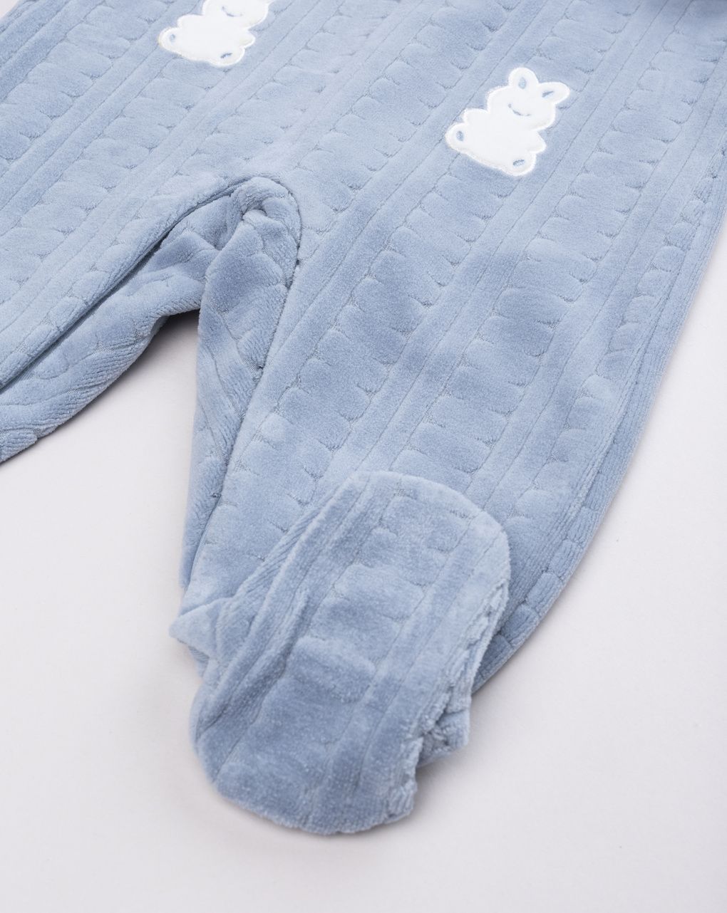Tutina neonato ciniglia azzurra coniglietti