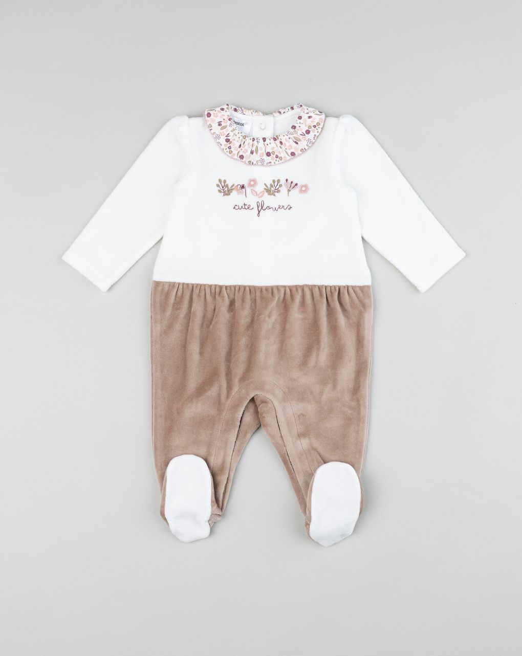 Tutina ciniglia neonata bicolor panna/marrone con rouches