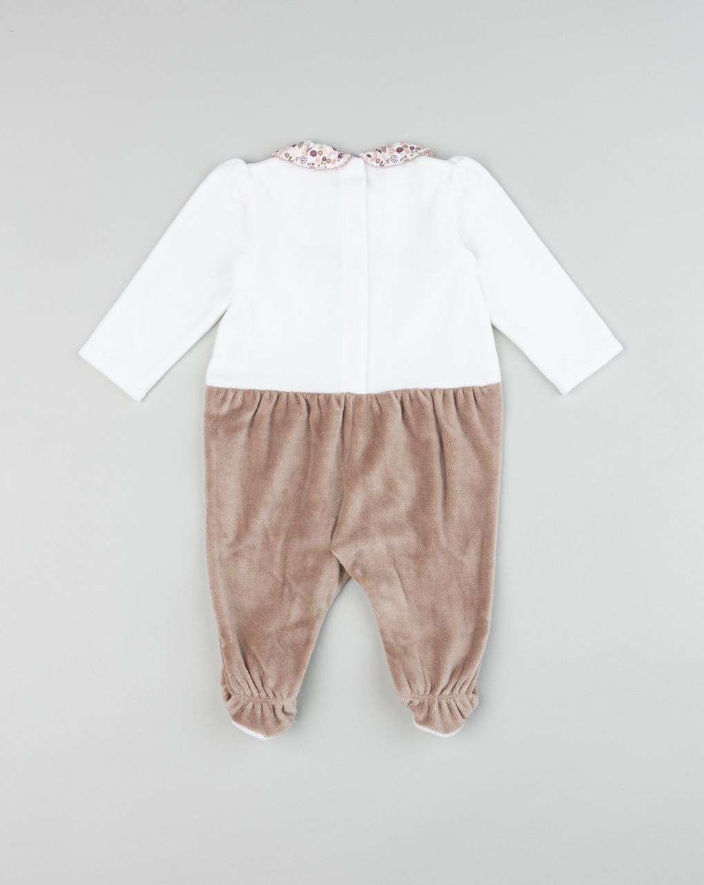 Tutina ciniglia neonata bicolor panna/marrone con rouches