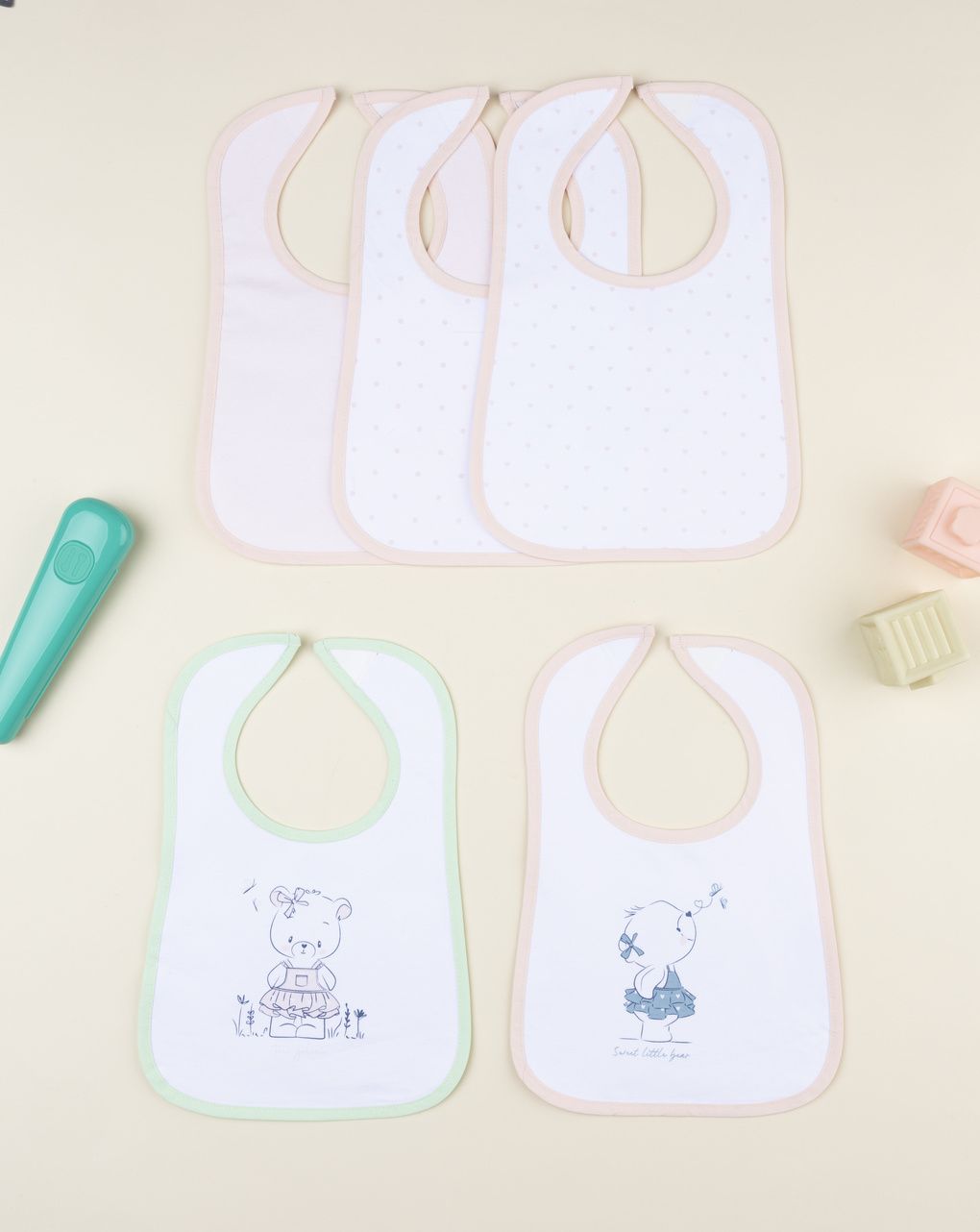 Pack 5 bavaglini bimba plastificati romantic