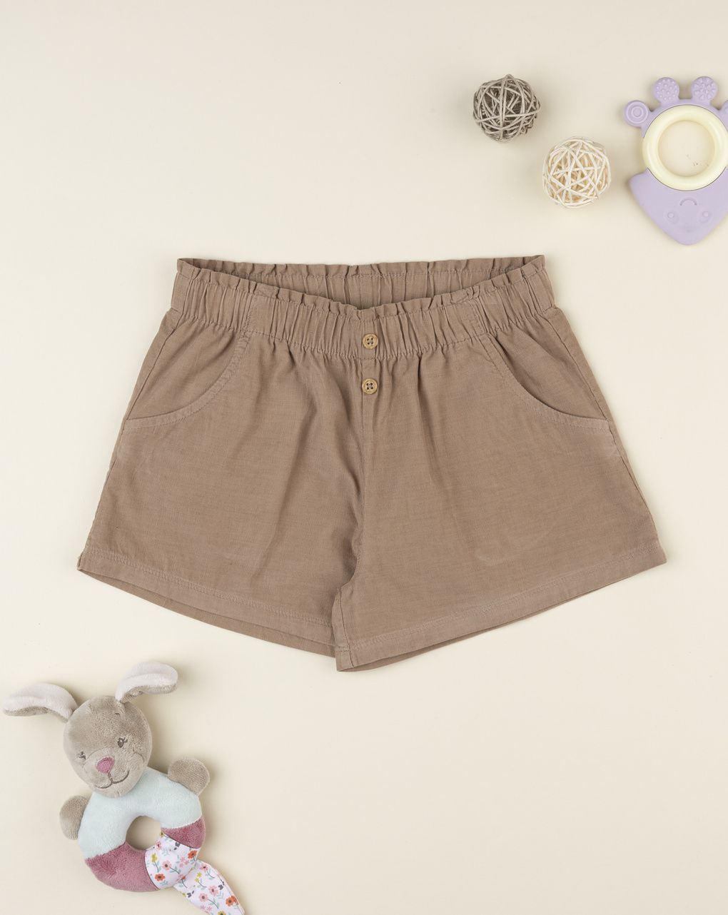 Shorts bimba in velluto a costine con elastico in vita