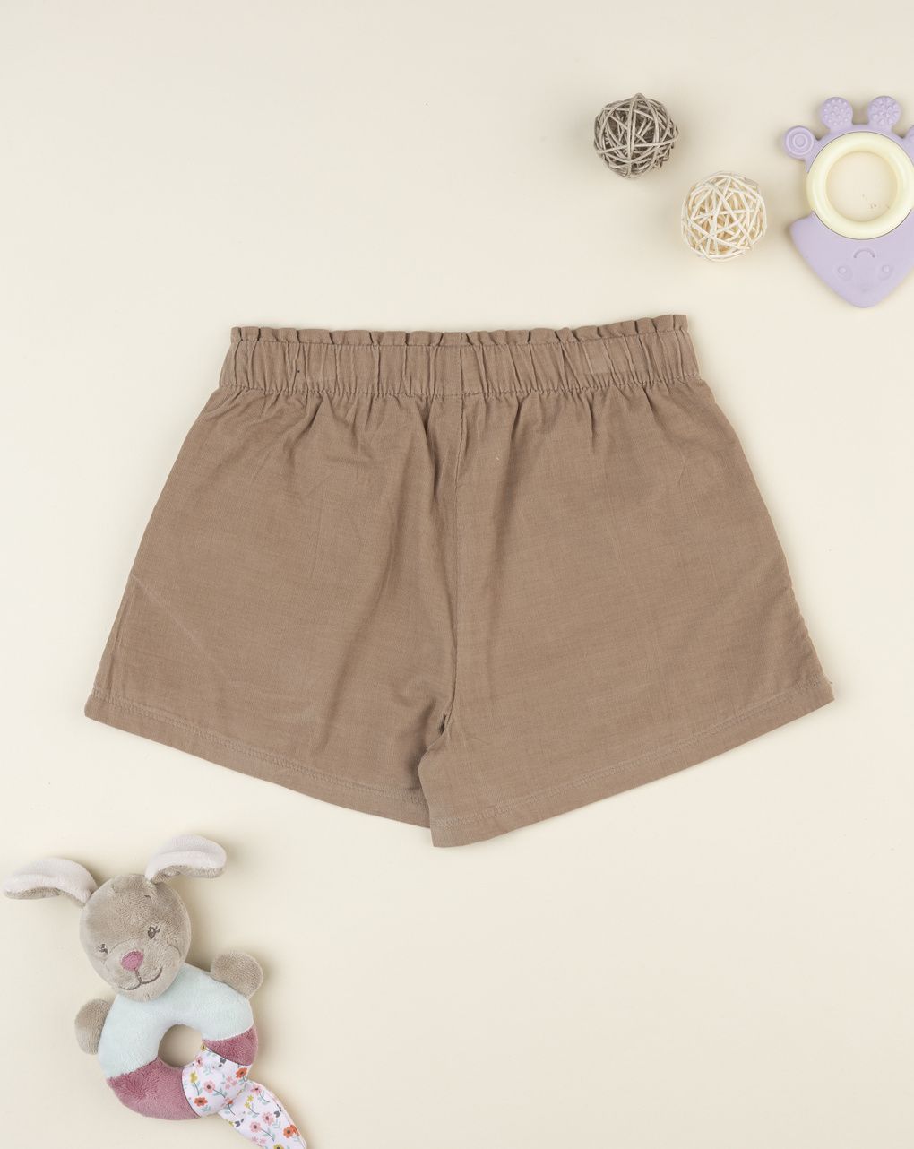 Shorts bimba in velluto a costine con elastico in vita
